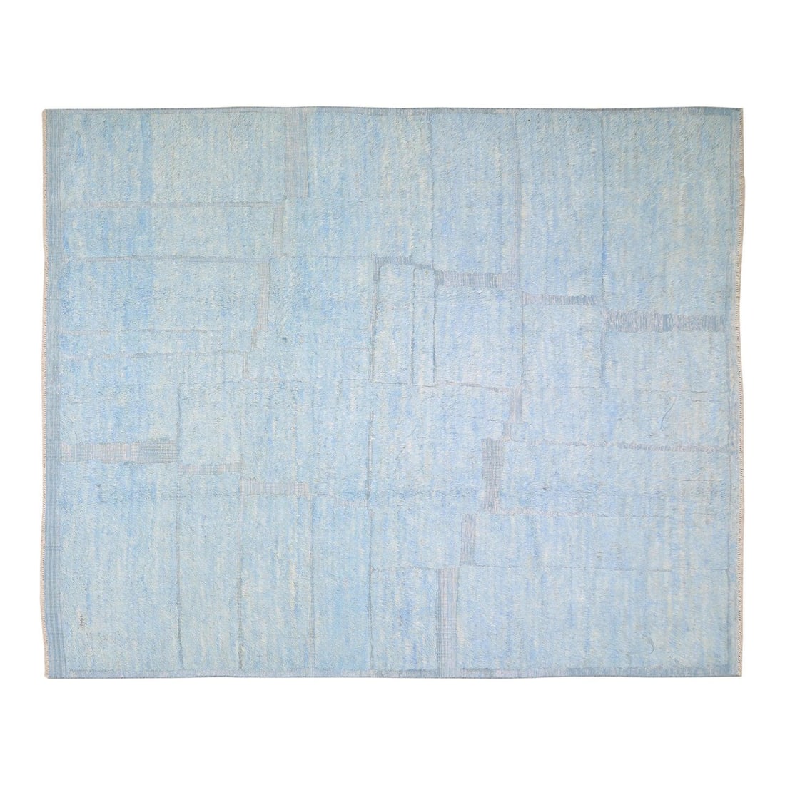 Blue Wool Hand Knotted Moroccan Modern Rug 9'5x11'8: Blue Wool Hand Knotted Moroccan Modern Rug 9'5x11'8 This Moroccan modern rug is hand-knotted from wool using traditional techniques, combining classic craftsmanship with a contemporary design. Its ric