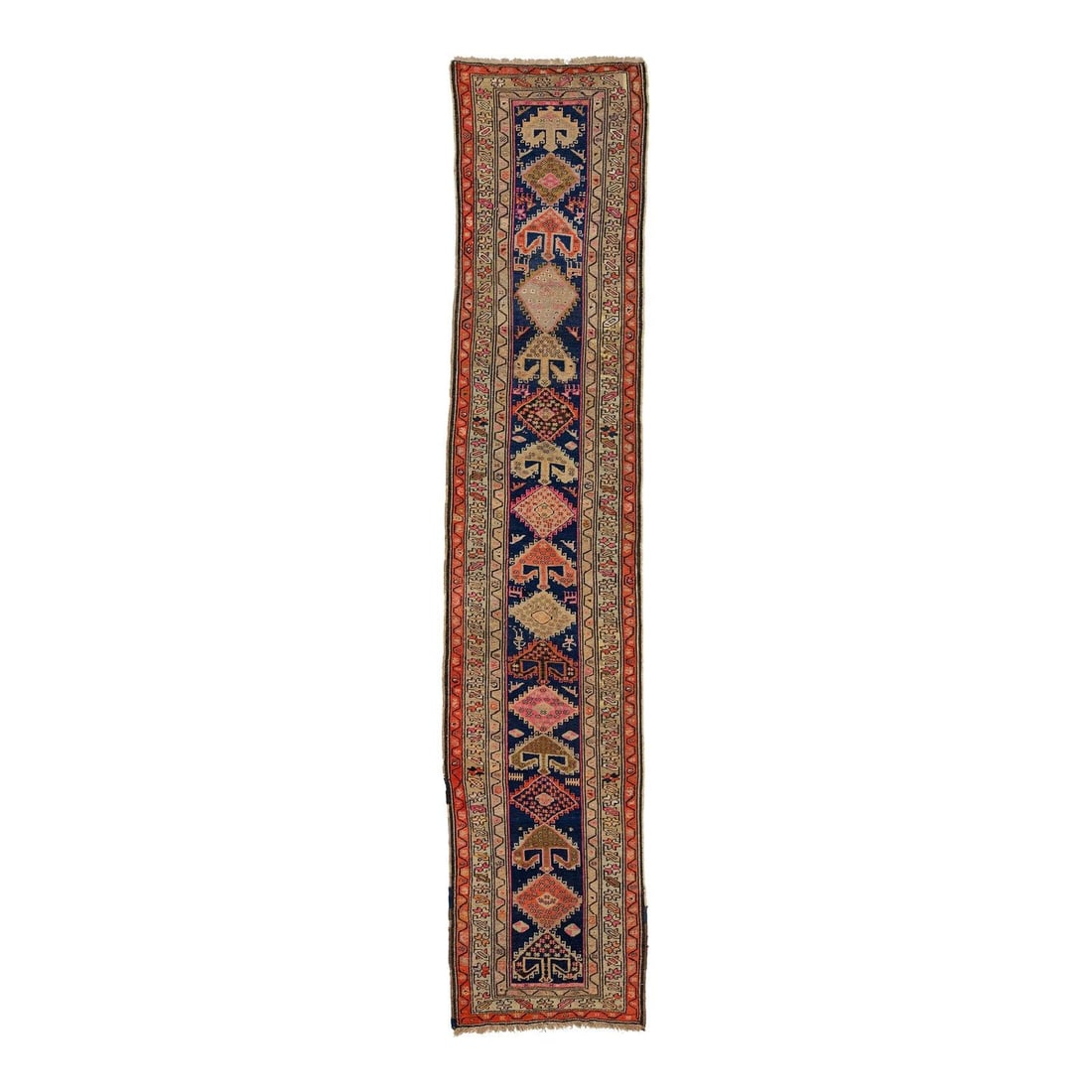 Handmade Antique Malayer Wool Runner Rug Blue Tribal Design 3'1" x 14'7": Handmade Antique Malayer Wool Runner Rug Blue Tribal Design 3'1" x 14'7" Enhance your space with this exquisite 20th-century Malayer hand-knotted wool runner rug. Featuring a rich navy blue field ador