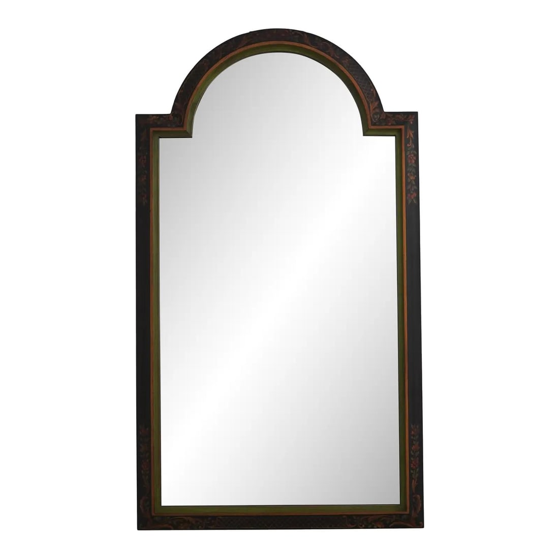 Labarge Green Hand Painted Chinoiserie Wall Mirror: Labarge Green Hand Painted Chinoiserie Wall Mirror This designer mirror features a striking Chinoiserie-inspired hand-painted decoration, showcasing quality craftsmanship and attention to detail. The 