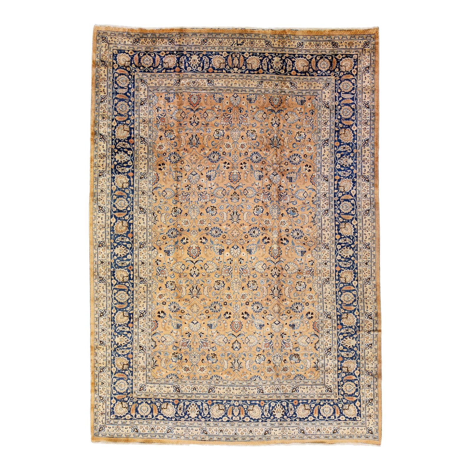 Antique Persian Mashad Handmade Tan Wool Rug 10'6 x 15 Floral Design: Antique Persian Mashad Handmade Tan Wool Rug 10'6 x 15 Floral Design Discover the elegance of this Early 20th Century Antique Persian Mashad Handmade Rug, meticulously crafted from premium tan wool. T