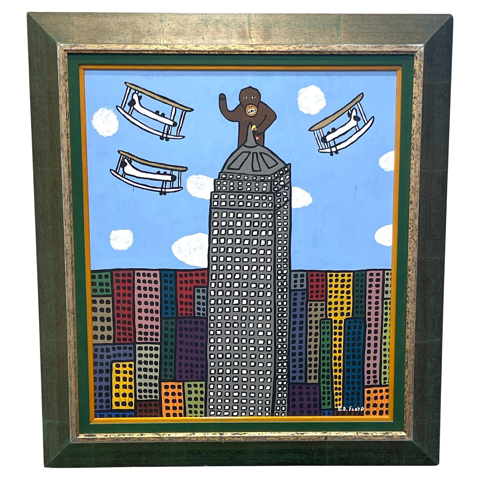 King Kong Oil Painting by B.D. Floyd Folk Art 1990s Framed 28x32 (1 of 9)