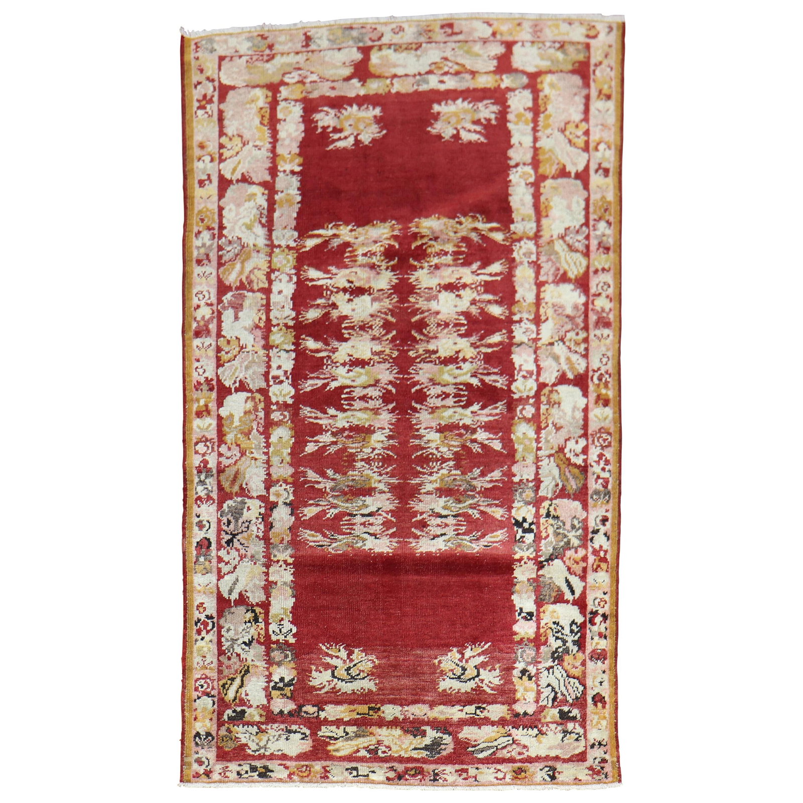 Cherry Red Antique Turkish Melas Rug 3'2 x 5'7 Early 20th Century Wool Hand-Woven: Cherry Red Antique Turkish Melas Rug 3'2 x 5'7 Early 20th Century Wool Hand-Woven This exquisite Cherry Red Antique Turkish Melas Rug, dating back to the early 20th century, features a captivating che