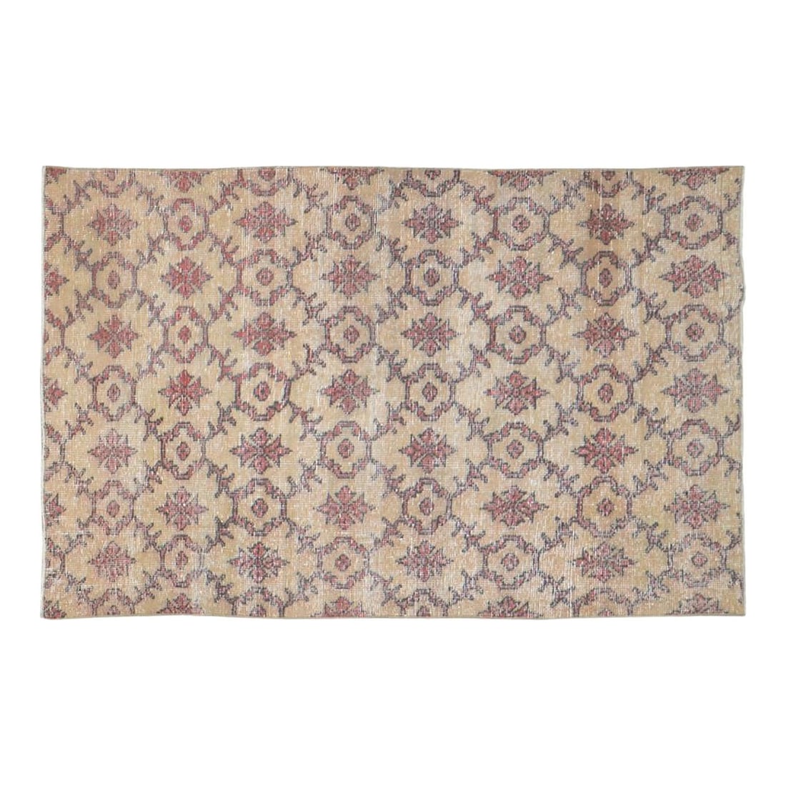 Handcrafted Wool Anatolian Area Rug 4'3 x 7' Turkish Vintage: Handcrafted Wool Anatolian Area Rug 4'3 x 7' Turkish Vintage This vintage Turkish Anatolian wool rug is hand-knotted using traditional techniques, combining classic craftsmanship with a modern design 