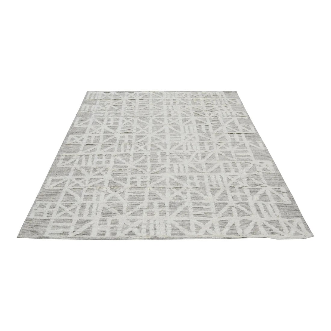 8'x9'9" Wool Rug Hand Knotted Moroccan Aleph Gray: 8'x9'9" Wool Rug Hand Knotted Moroccan Aleph Gray This Moroccan Aleph rug is hand-knotted from wool using traditional techniques, offering a blend of timeless craftsmanship and contemporary design. It