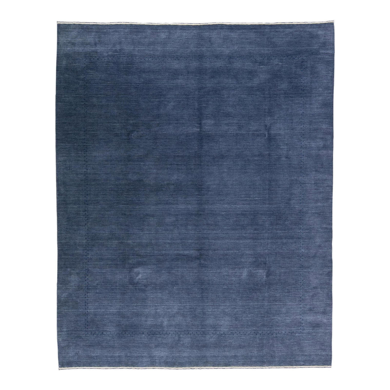 Modern Gabbeh Hand-Loomed Blue Wool Rug 8' x 10' Geometric Design: Modern Gabbeh Hand-Loomed Blue Wool Rug 8' x 10' Geometric Design Elevate your space with this exquisite modern Gabbeh hand-loomed wool rug. Featuring a rich navy-blue field complemented by dark blue 