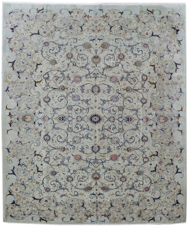 Ivory Handmade Persian Signed Kashan Rug 10.11 x 13.4 Feet: Ivory Handmade Persian Signed Kashan Rug 10.11 x 13.4 Feet Free continental US Shipping Indulge in the timeless elegance of this Ivory Handmade Persian Signed Kashan Rug, a masterpiece crafted by tale