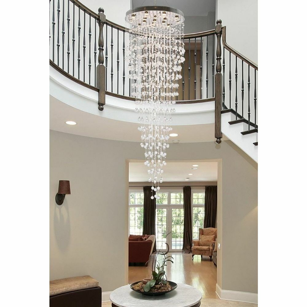 Galaxy 16-Light Chrome Crystal Foyer Chandelier 96 inch: Galaxy 16-Light Chrome Crystal Foyer Chandelier 96 inch This large modern chandelier features 16 lights and a striking rain drop design with high-quality clear crystal balls and a chrome-plated finish