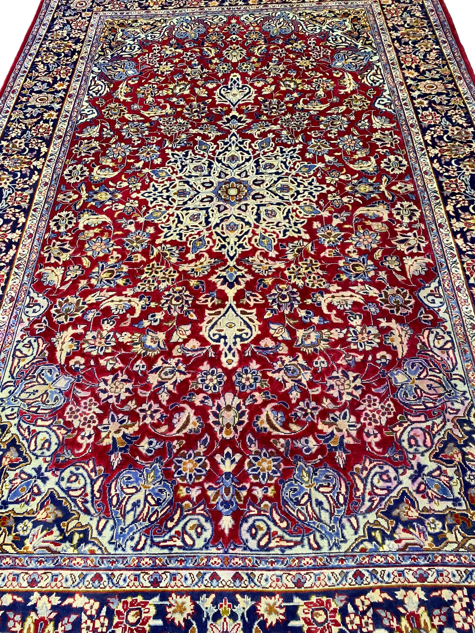 Persian Esfahan Handmade Wool Rug 8.2 x 12.8 Authentic Area Carpet: Persian Esfahan Handmade Wool Rug 8.2 x 12.8 Authentic Area Carpet Free continental US Shipping This is a genuine Persian handmade Esfahan rug crafted from wool. The rug is in un-used condition and sh
