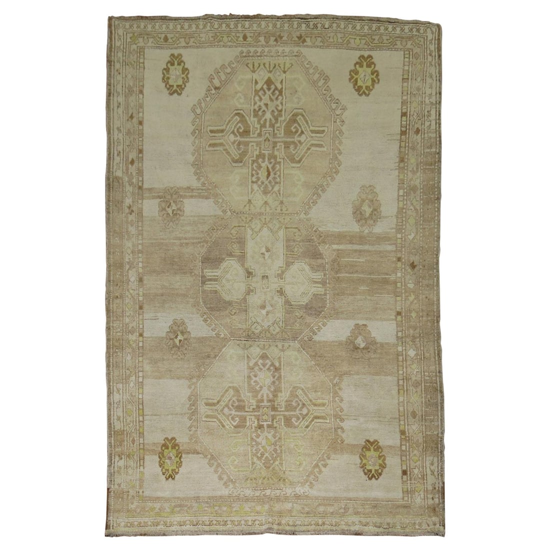 Vintage Turkish Kars Hand-Woven Wool Rug 74 x 104 Mid-Century Modern: Vintage Turkish Kars Hand-Woven Wool Rug 74 x 104 Mid-Century Modern Enhance your space with this exquisite Vintage Turkish Kars Rug from the Zabihi Collection. Measuring 74 in (187.96 cm) in width an