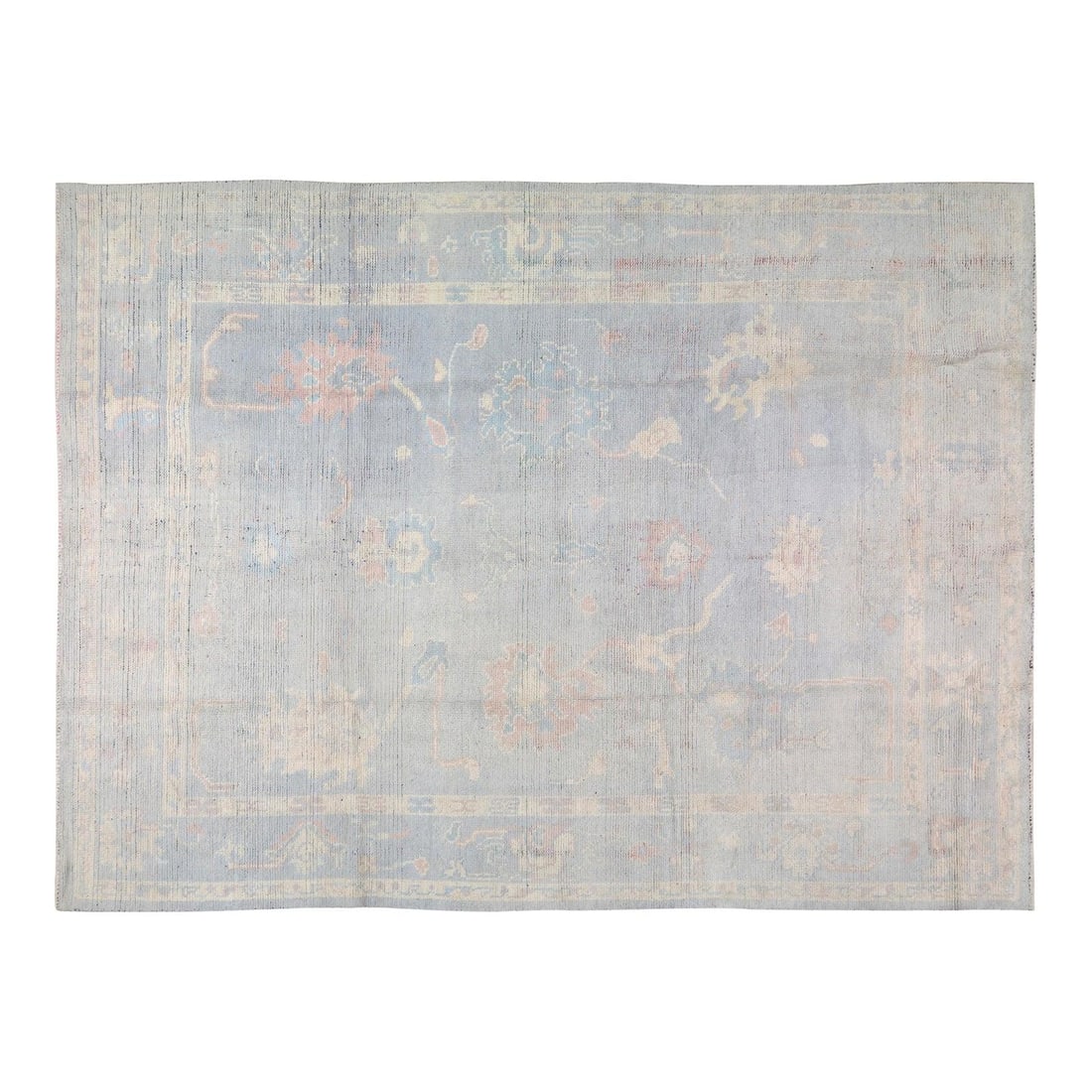 Hand-Knotted Wool Oushak Rug Verdigris 8'8" x 11'10": Hand-Knotted Wool Oushak Rug Verdigris 8'8" x 11'10" This Oushak hand-knotted rug is crafted from wool using traditional rug-making techniques, blending classic artistry with a modern design sensibili