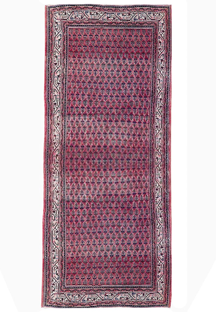 Handcrafted 4'10 x 11' Faded Red Persian Sarouk Mir Runner: Handcrafted 4'10 x 11' Faded Red Persian Sarouk Mir Runner Free continental US Shipping Introducing the Faded Red Persian Sarouk Mir Runner, a stunning handcrafted piece that reflects the exquisite ar