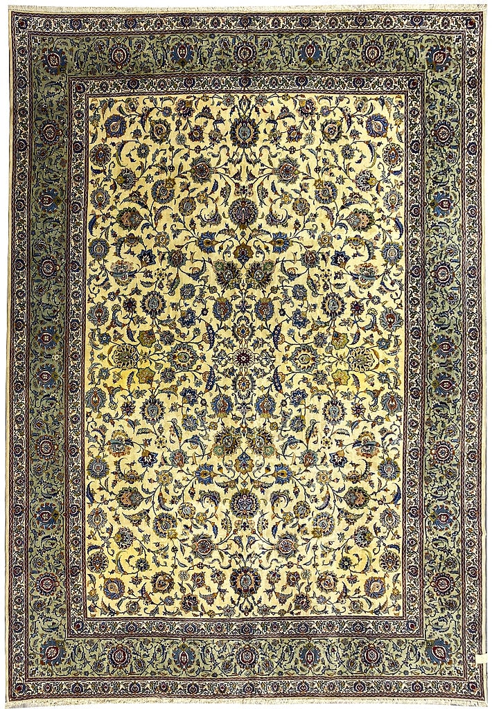 12'3" x 17'2" Beige Hand-knotted Persian Kashan Area Rug: 12'3" x 17'2" Beige Hand-knotted Persian Kashan Area Rug Free continental US Shipping Enhance your living space with this exquisite large 12' 3" x 17' 2" Beige Persian Kashan Rug, handcrafted by skill