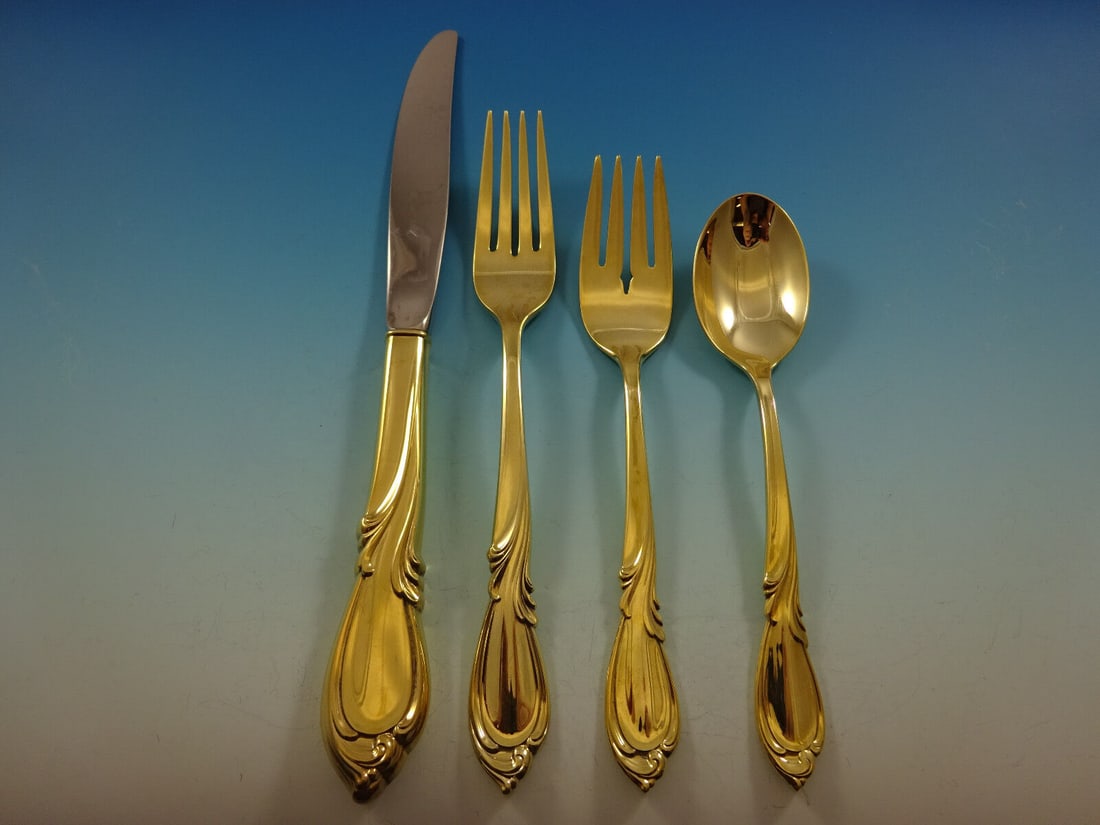 Rhapsody New Vermeil 4-Piece Place Setting by International Sterling: Rhapsody New Vermeil 4-Piece Place Setting by International Sterling Elevate your dining experience with this exquisite 4-piece place setting in the Rhapsody New Vermeil pattern by International Sterl