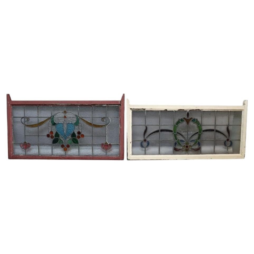Set of 2 leaded stained glass windows in the manner of Frank Lloyd Wright c1920 (1 of 16)