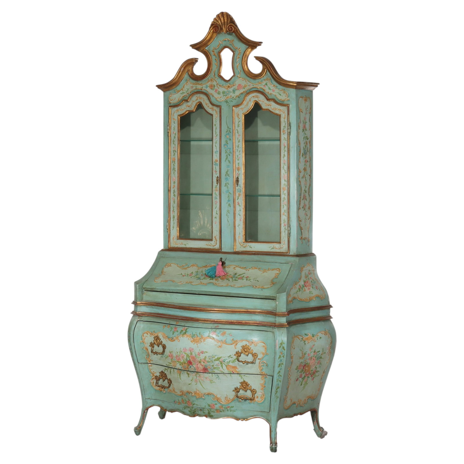Niccolini Venetian Rococo wood secretary desk bombe form signed 20th century: Niccolini Venetian Rococo wood secretary desk bombe form signed 20th century This Niccolini Venetian Rococo secretary desk from the 20th century exemplifies fine Italian craftsmanship and decorative a