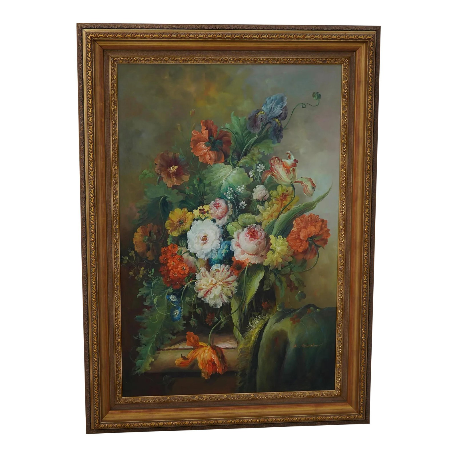 Artist Signed Floral Still Life Oil Painting in Gold Frame (1 of 10)