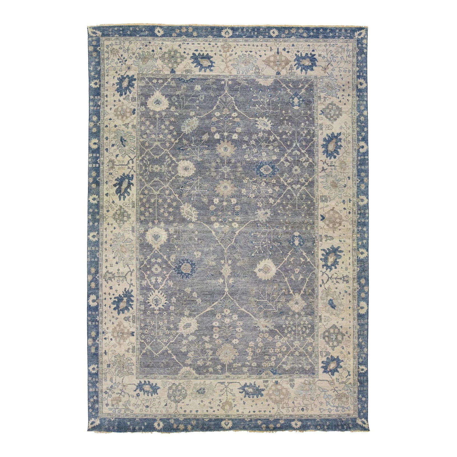 Gray Floral Wool Rug 9'9 x 14'1 Artisan Line: Gray Floral Wool Rug 9'9 x 14'1 Artisan Line Transform your living space with this exquisite Gray Modern Indian Mahal Wool Rug, featuring a stunning floral pattern. Part of Artisan Line, this rug show