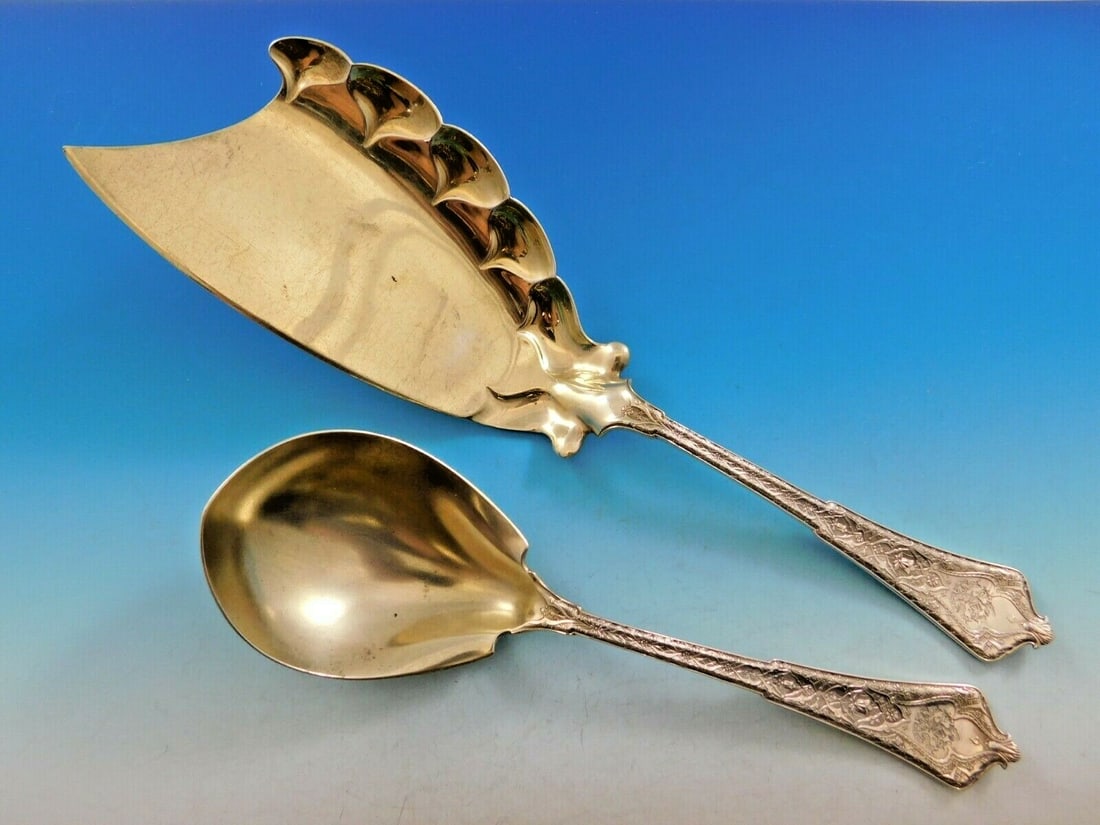 Tiffany & Co Persian Sterling Silver Ice Cream Set 2-Piece Monogrammed: Tiffany & Co Persian Sterling Silver Ice Cream Set 2-Piece Monogrammed Indulge in the elegance of the Persian Ice Cream Set by Tiffany & Co., a stunning example of craftsmanship from the late 19th cen