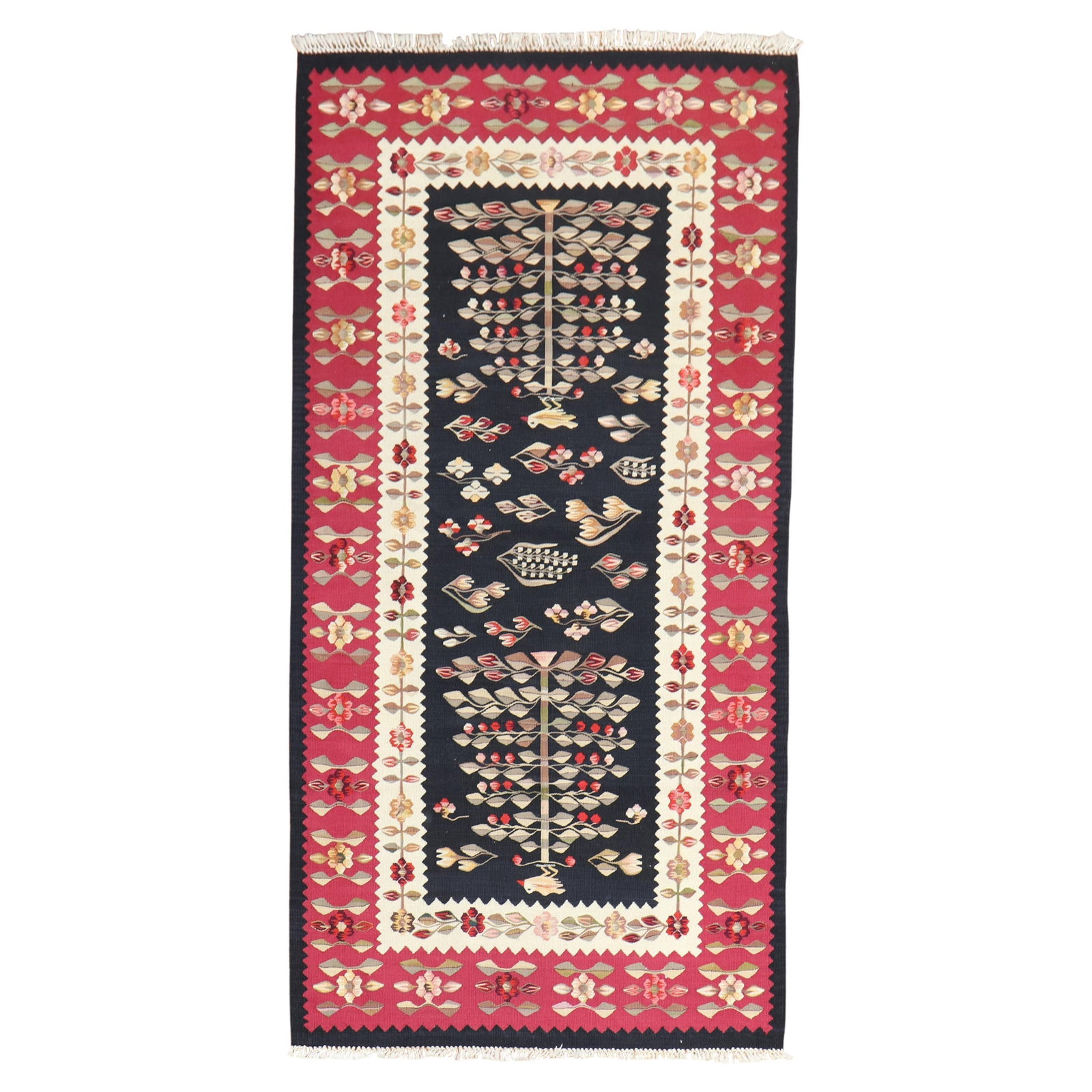Zabihi Collection Mid-20th Century Bessarabian Kilim Wool Hand-Knotted 43x82: Zabihi Collection Mid-20th Century Bessarabian Kilim Wool Hand-Knotted 43x82 Discover the exquisite beauty of this Bessarabian kilim, a stunning piece from the early 20th century. Hand-knotted from hi