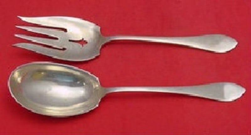 Watson Old Colony Sterling Silver Salad Serving Set 2pc 9 1/8": Watson Old Colony Sterling Silver Salad Serving Set 2pc 9 1/8" Elevate your dining experience with this exquisite 2-piece salad serving set from the Old Colony pattern by Watson. Crafted from high-qua