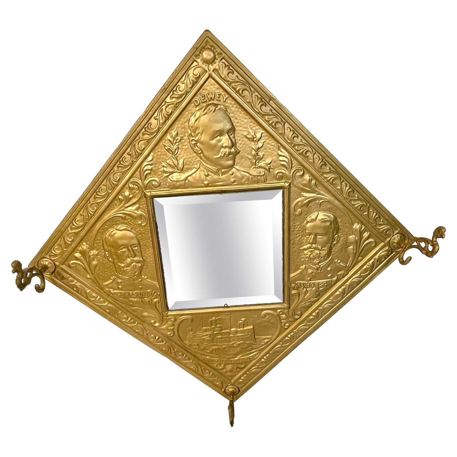 Victorian Spanish American War Mirrored Hall Rack with Admiral Portraits (1 of 16)