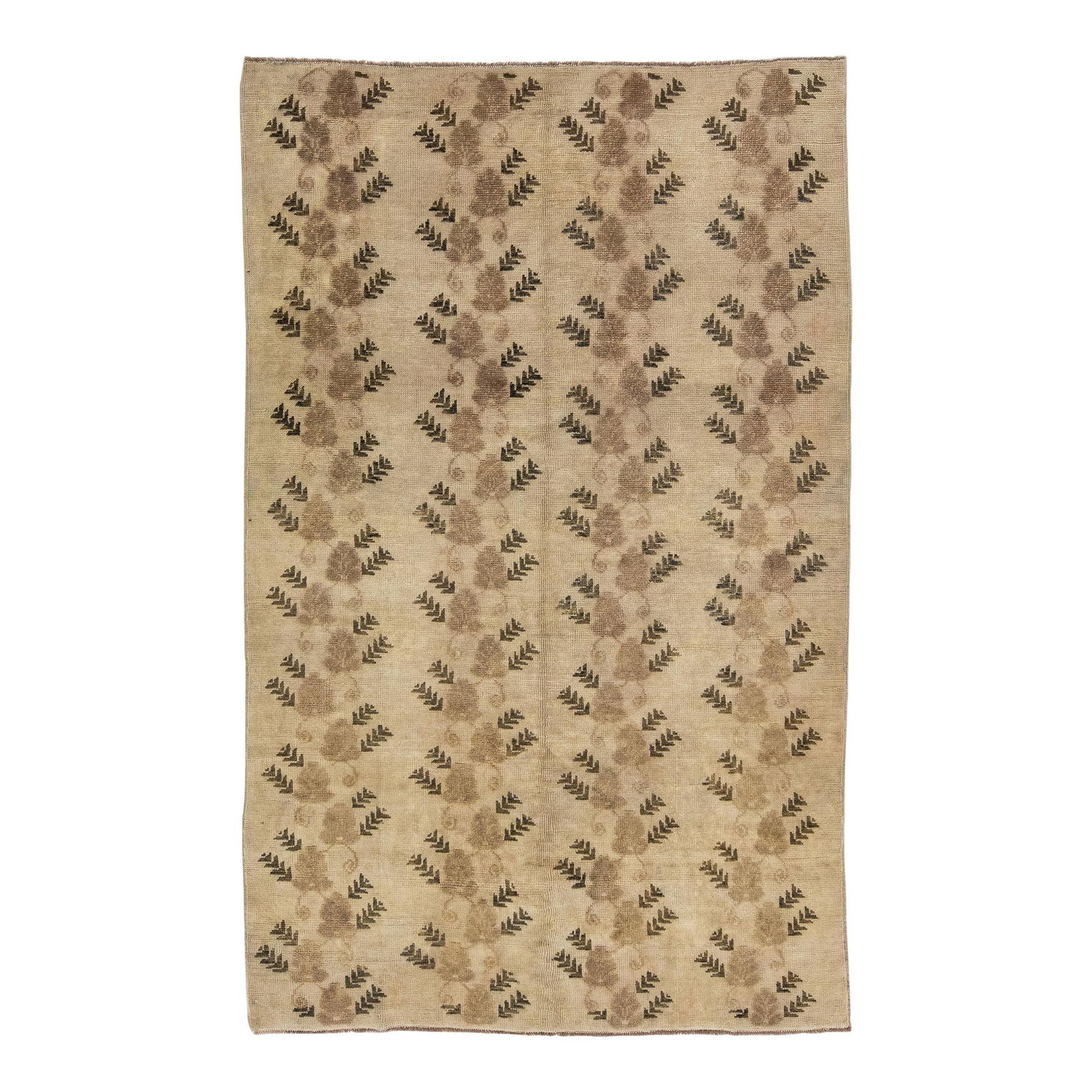 Antique Khotan Floral Wool Rug 6'5 x 8'10 Tan Hand-Knotted: Antique Khotan Floral Wool Rug 6'5 x 8'10 Tan Hand-Knotted Discover the charm of this stunning antique Khotan wool rug, expertly hand-knotted and showcasing a beautiful floral pattern in a warm Tan co