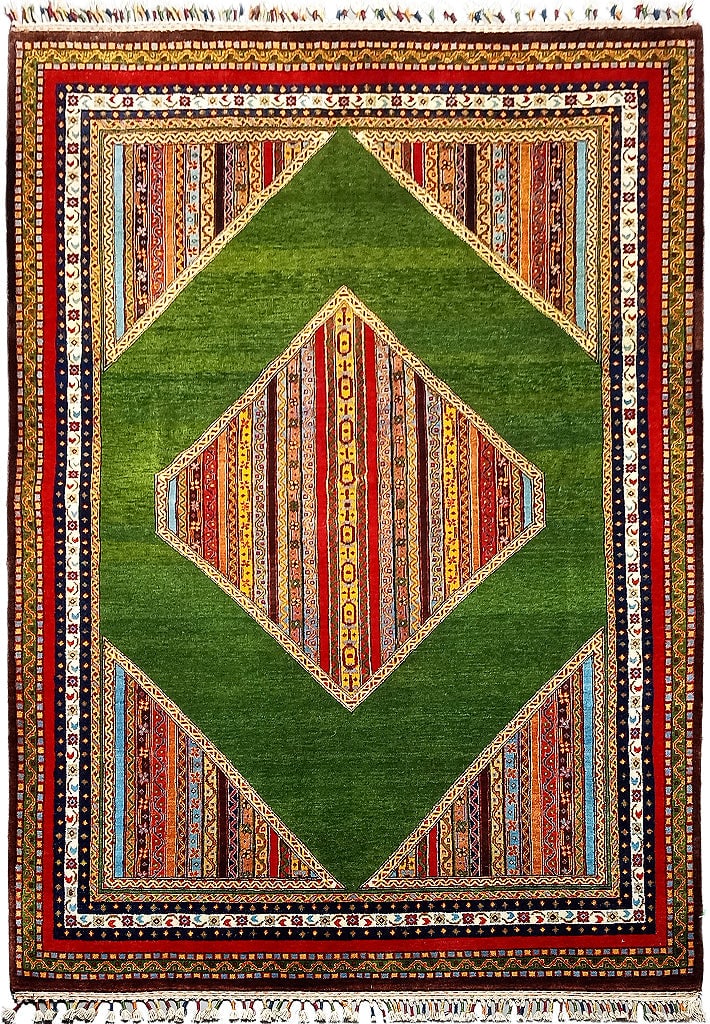 5' x 8' Green Kashkooli Rug Ghazni Natural Wool Premium Quality: 5' x 8' Green Kashkooli Rug Ghazni Natural Wool Premium Quality Free continental US Shipping Enhance your living space with this exquisite 5' x 8' Green Kashkooli Rug, crafted from high-quality Ghazni