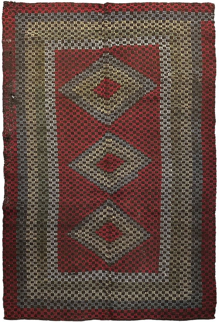 Handwoven Swedish Wool Area Rug 4x6 Scandinavian Geometric Antique (1 of 10)