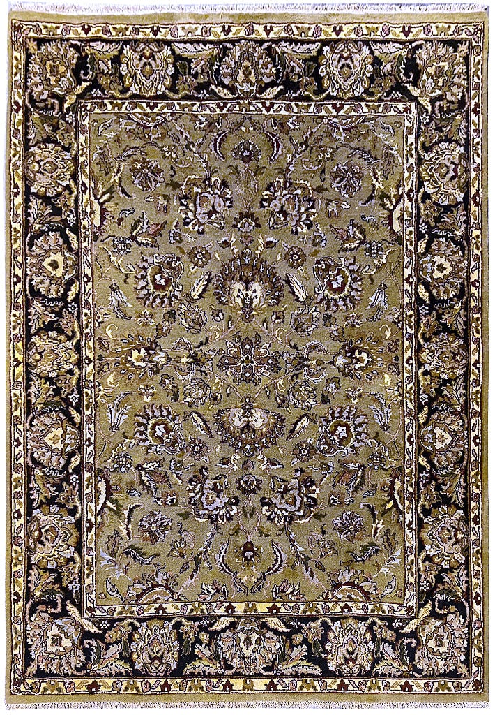 8 x 10 Green Handmade Wool Agra Rug with Intricate Motifs: 8 x 10 Green Handmade Wool Agra Rug with Intricate Motifs Free continental US Shipping Enhance your home with the 8' x 10' Green Handmade Agra Rug, a stunning piece that beautifully combines tradition