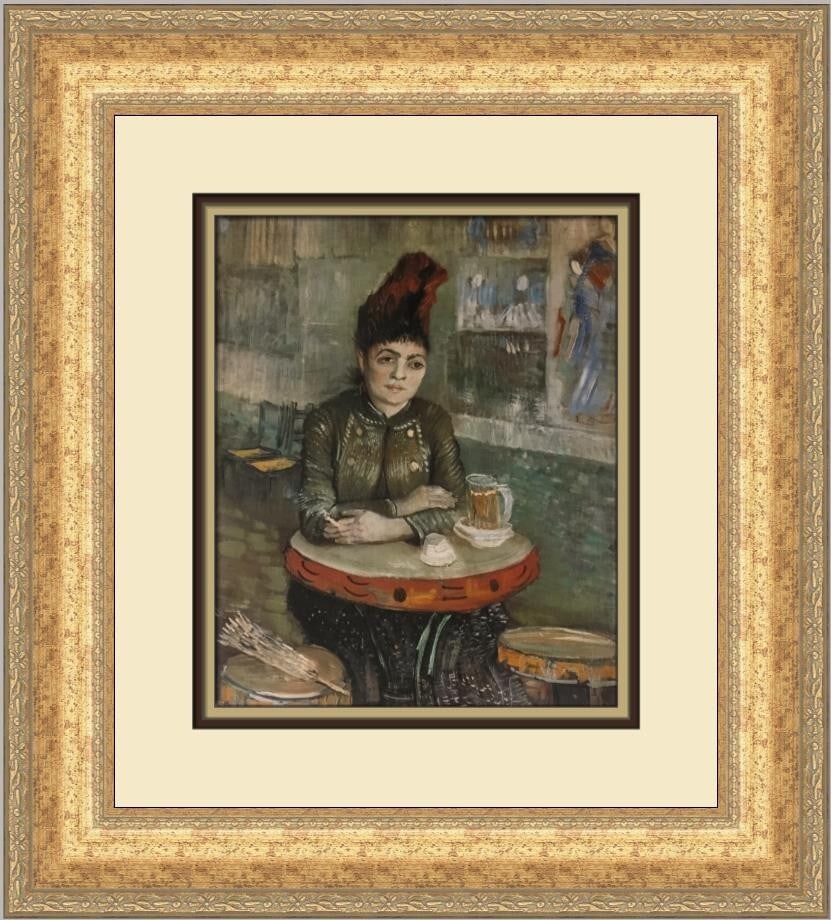 Vincent Van Gogh Woman at a Table Cafe Custom Framed Print 18x17: Vincent Van Gogh Woman at a Table Cafe Custom Framed Print 18x17 This exquisite custom framed print titled 'Woman at a Table in a Cafe' by Vincent van Gogh showcases a beautiful expressionist impressi
