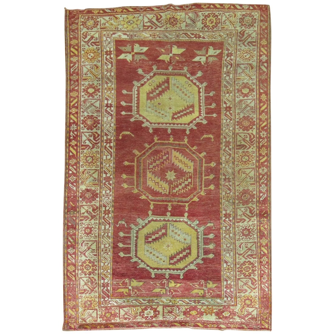 Hand Knotted Wool Turkish Sivas Rug 46 x 72 in: Hand Knotted Wool Turkish Sivas Rug 46 x 72 in This antique Turkish Sivas rug, dating to circa 1920, features a hand-knotted wool construction. Showcasing a palette of reds, browns, blues, and mustard