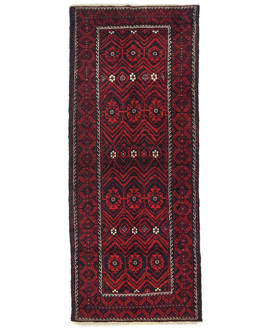 Vintage Wool Hand-Knotted Red Tribal Runner Rug 4'0 x 9'8: Vintage Wool Hand-Knotted Red Tribal Runner Rug 4'0 x 9'8 Enhance your living space with this vintage hand-knotted Oriental runner rug, featuring a striking red tribal design. Measuring 4'0" x 9'8", t