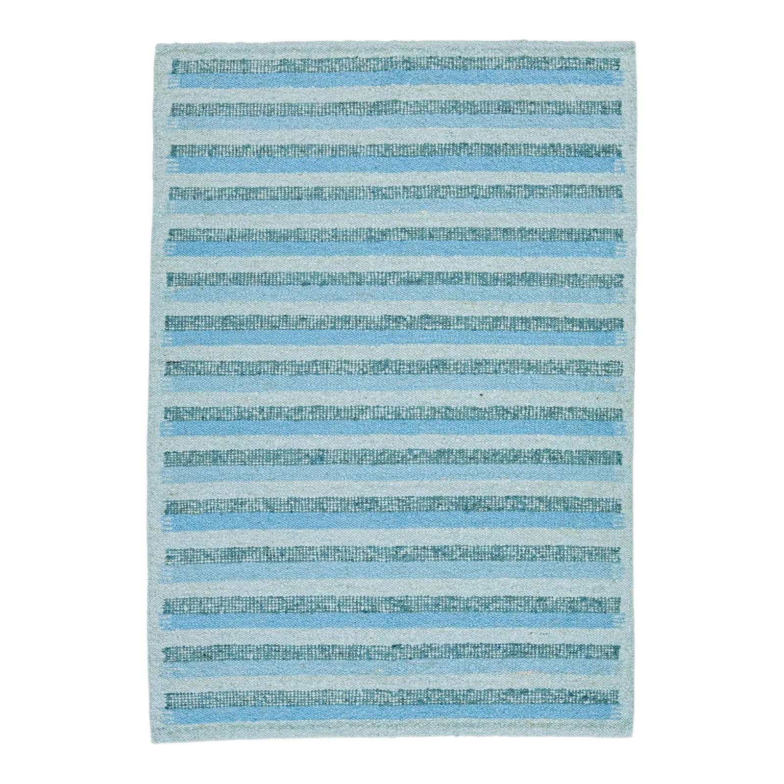 Handmade Modern Swedish Wool Rug Striped Light Blue Green 6'2 x 8'9: Handmade Modern Swedish Wool Rug Striped Light Blue Green 6'2 x 8'9 Enhance your living space with this stunning handmade Swedish-style wool rug. Featuring a chic contemporary design, it showcases a v