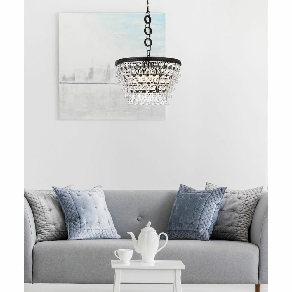 Living District Nordic 5-Light Black Clear Crystal Pendant 19 Inch: Living District Nordic 5-Light Black Clear Crystal Pendant 19 Inch This modern pendant chandelier features a striking black and clear finish with royal cut clear crystals. Designed for versatile indoo