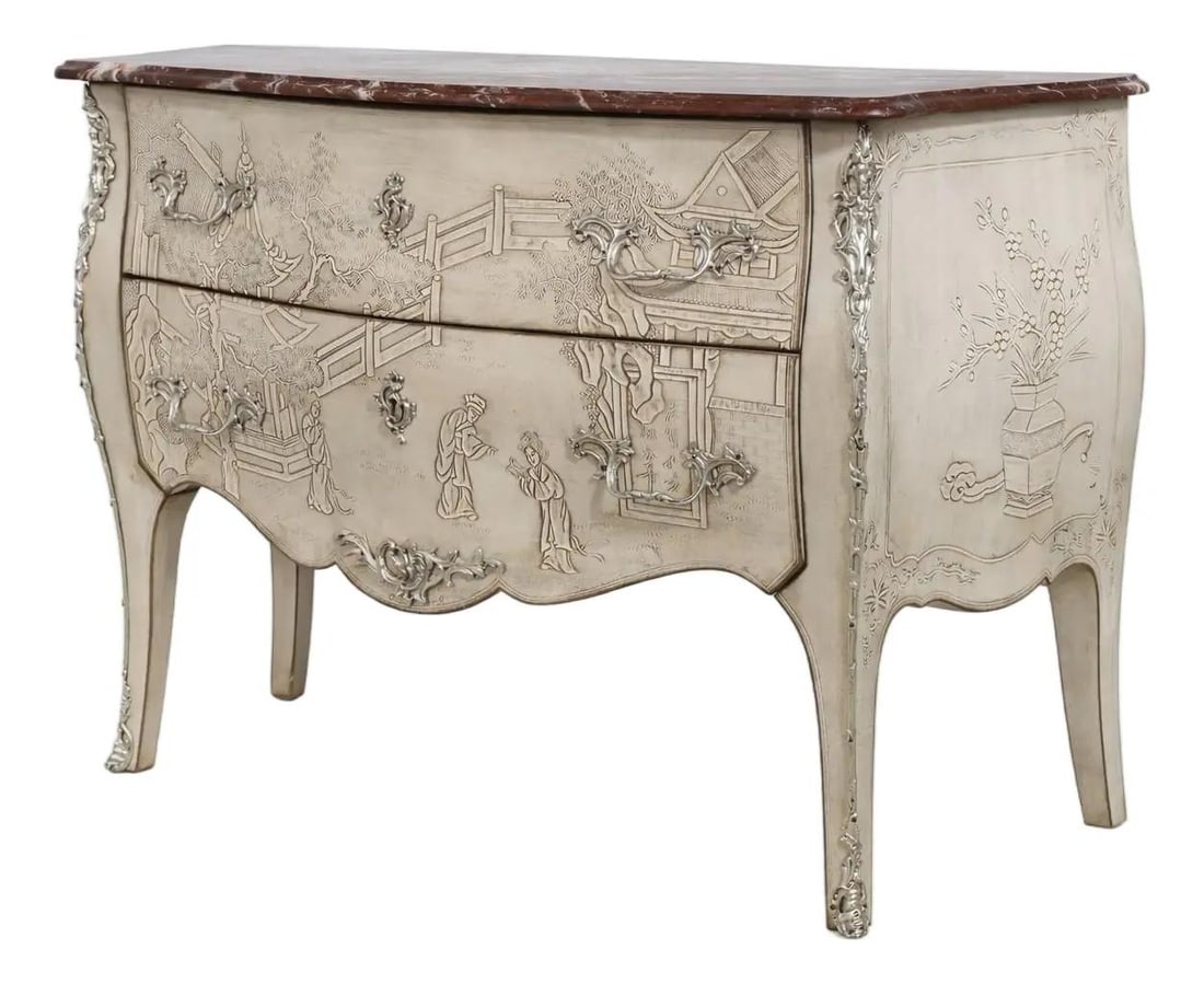 Marble Top Commode With Chinoiserie Carved Detailing in French Style (1 of 10)