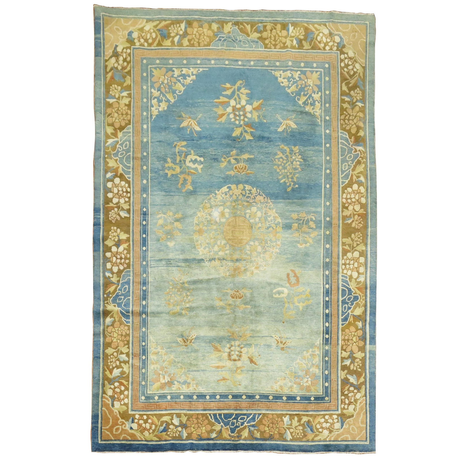 Antique Chinese Peking Rug 75 x 108 Early 20th Century Wool Hand-Woven: Antique Chinese Peking Rug 75 x 108 Early 20th Century Wool Hand-Woven Discover the charm of this Pale Blue Antique Chinese Rug, a stunning example of Ming style craftsmanship. Hand-woven from soft wo