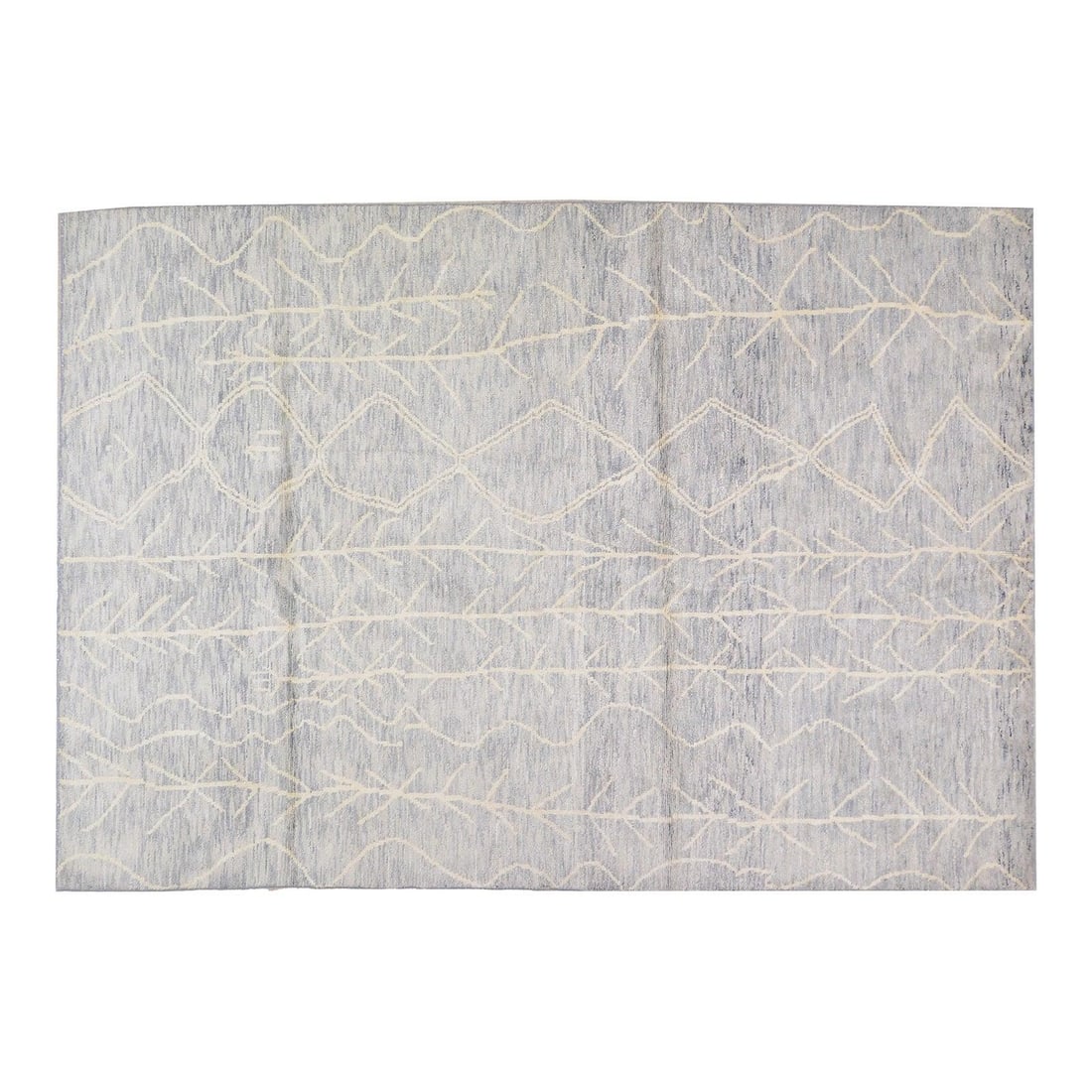 Blue Wool Beni Ourain Hand Knotted Moroccan Rug 6'8 x 9'7 Soft Texture 1970s: Blue Wool Beni Ourain Hand Knotted Moroccan Rug 6'8 x 9'7 Soft Texture 1970s This 1970s Moroccan Beni Ourain rug is hand-knotted from wool using traditional techniques, resulting in a durable and soft