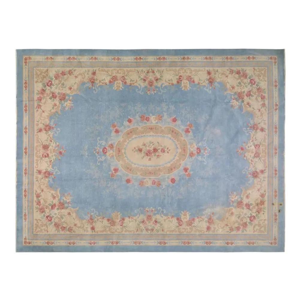 10'9" x 14'5" Wool Art Deco Rug Hand Knotted Chinese Vintage: 10'9" x 14'5" Wool Art Deco Rug Hand Knotted Chinese Vintage This vintage Chinese Art Deco rug is hand-knotted from wool using traditional techniques. Its design blends classic craftsmanship with a mo