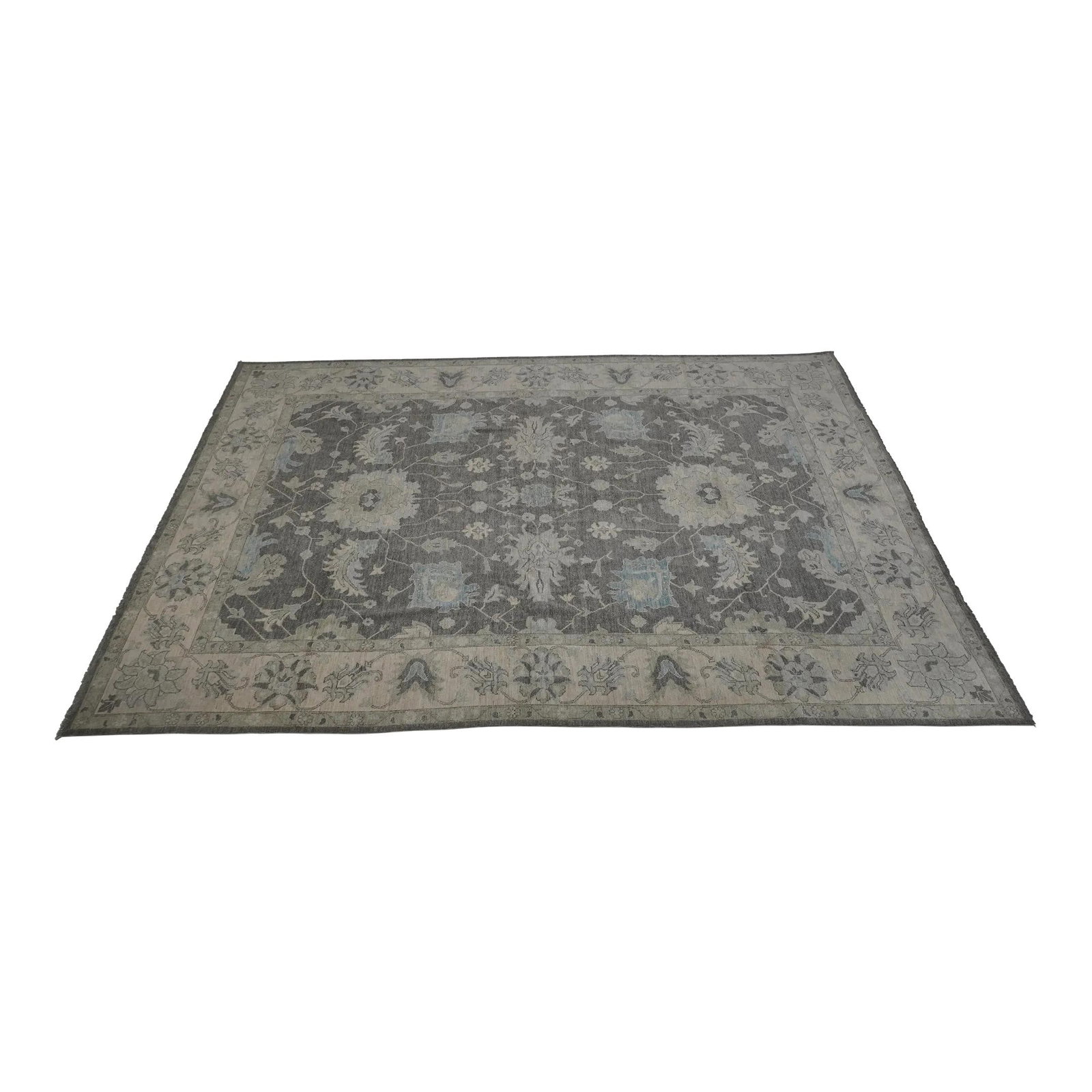 1990s Handwoven Traditional Oriental Rug 10x14 Gray Blue: 1990s Handwoven Traditional Oriental Rug 10x14 Gray Blue This stunning 1990s hand-woven Oriental rug features a modern color scheme with muted gray and blue tones, blending traditional design with con
