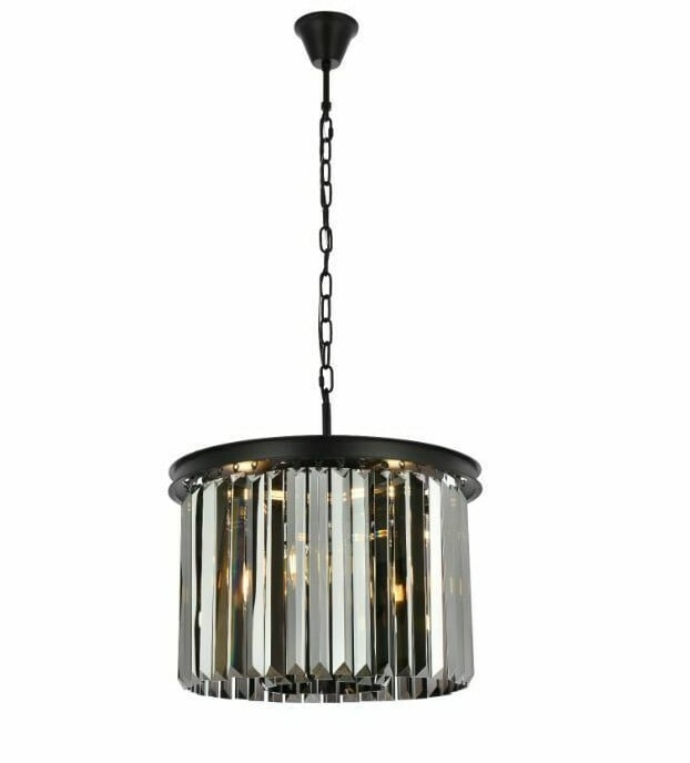 Sydney 6-Light Matte Black Crystal Chandelier 20 Inch: Sydney 6-Light Matte Black Crystal Chandelier 20 Inch This modern crystal chandelier features a matte black frame complemented by high-quality silver shade crystals, creating a striking pendant light 