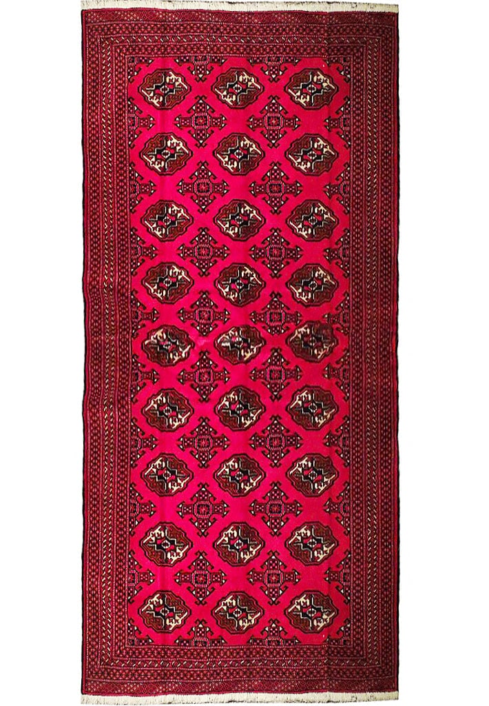 4.4 x 6.5 Handmade Red Turkoman Bokhara Rug from Afghanistan: 4.4 x 6.5 Handmade Red Turkoman Bokhara Rug from Afghanistan Free continental US Shipping Enhance your living space with the exquisite 4.4 x 6.5 Strong Red Turkoman Afghan Bokhara Rug, handcrafted by 