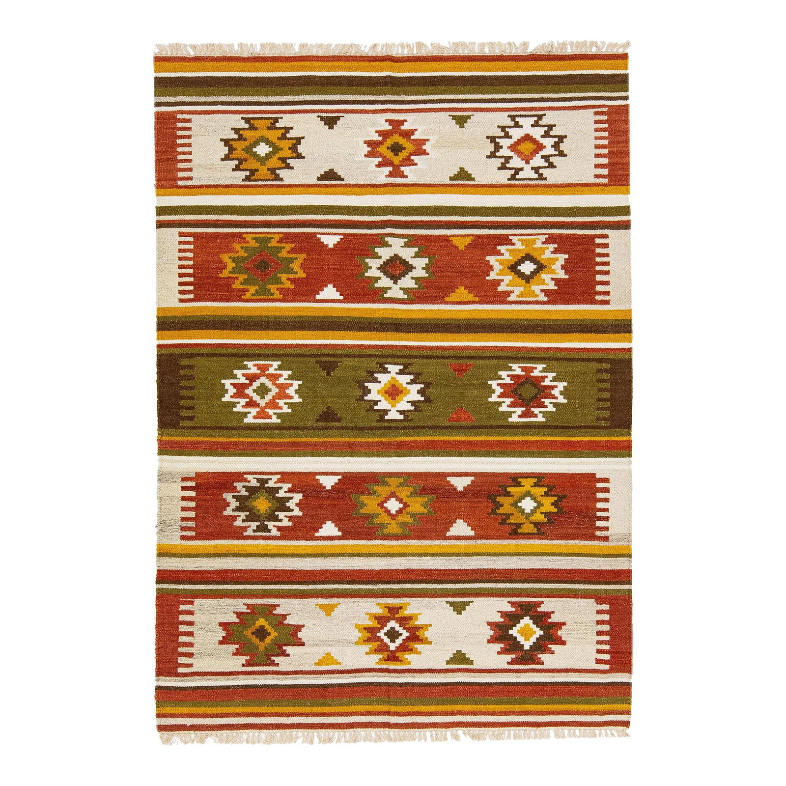 2020s Handmade Multicolor Geometric Wool Kilim Rug 4'7" x 6'7": 2020s Handmade Multicolor Geometric Wool Kilim Rug 4'7" x 6'7" Enhance your living space with this stunning Modern Kilim handmade wool rug. Featuring a vibrant multicolor palette and an intricate all-