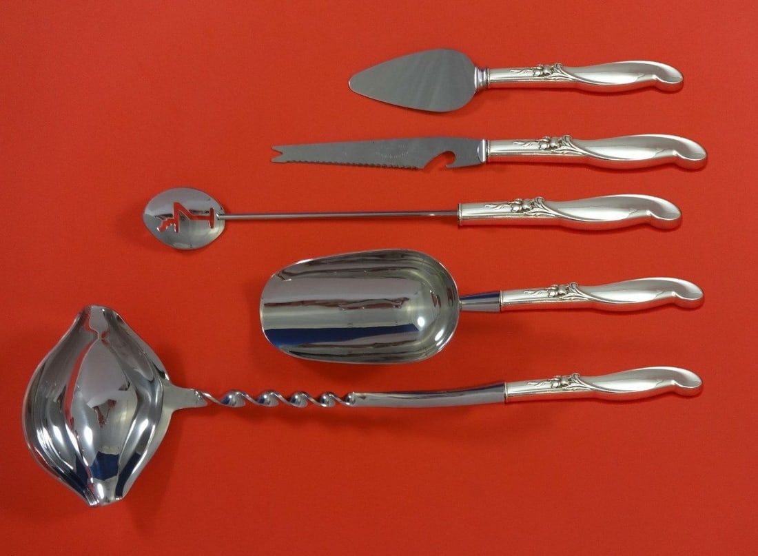 International Sterling Silver Cocktail Party Bar Set 5pc Silver Melody: International Sterling Silver Cocktail Party Bar Set 5pc Silver Melody Elevate your cocktail gatherings with the Silver Melody Cocktail Party Bar Set by International Sterling. This exquisite 5-piece 