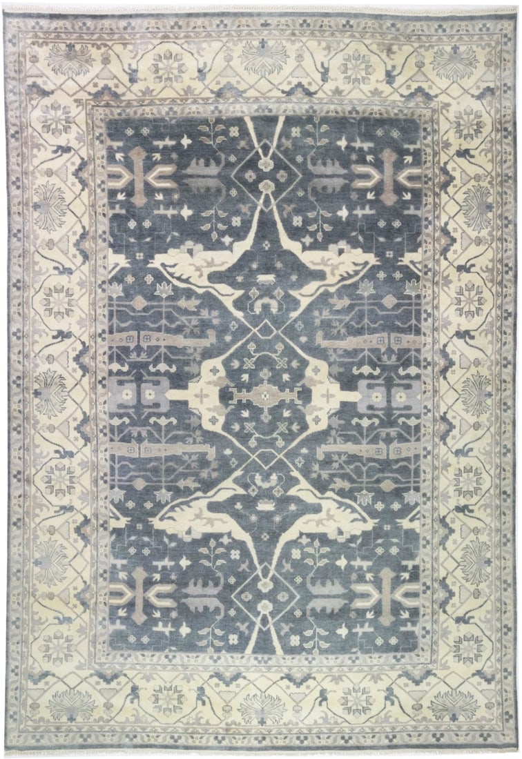 Muted Floral Wool Area Rug Hand-Knotted Modern Oushak Design 12'4 x 17'9: Muted Floral Wool Area Rug Hand-Knotted Modern Oushak Design 12'4 x 17'9 This handmade Oushak oriental rug features a muted floral pattern crafted from high-quality wool. The rug is hand-knotted, offe