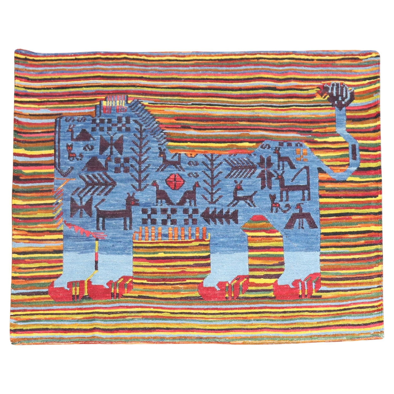 Bohemian Wool Persian Kilim Wall Hanging Blue Lion 30 x 37 (1 of 6)