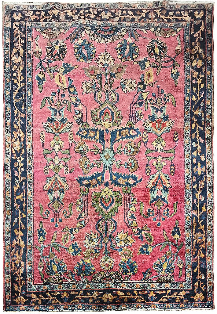 4.4 x 7 Antique Persian Sarouk Carpet Handmade in Iran (1 of 10)