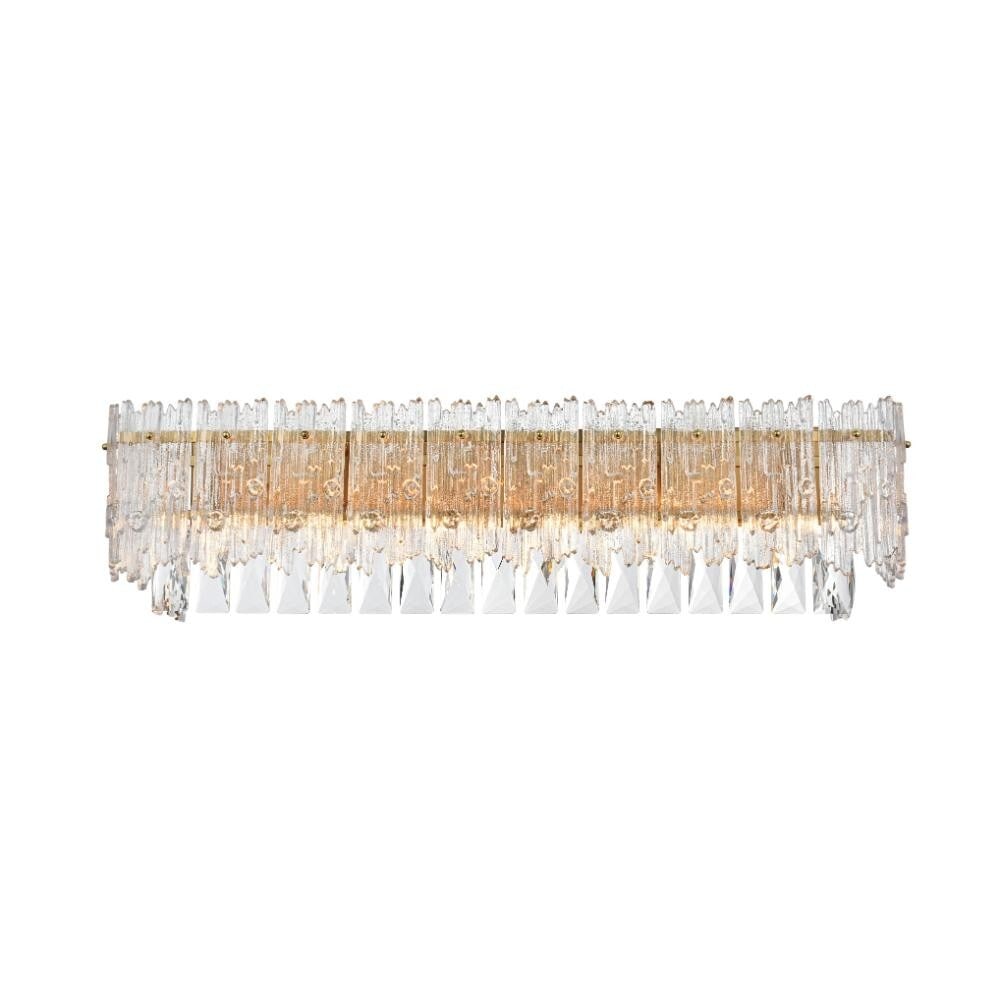 Emilia 6-Light Satin Gold Crystal Wall Sconce 27 Inch: Emilia 6-Light Satin Gold Crystal Wall Sconce 27 Inch This modern wall sconce features a high-quality satin gold finish and is adorned with royal cut clear crystals. Designed for versatile use, it pro