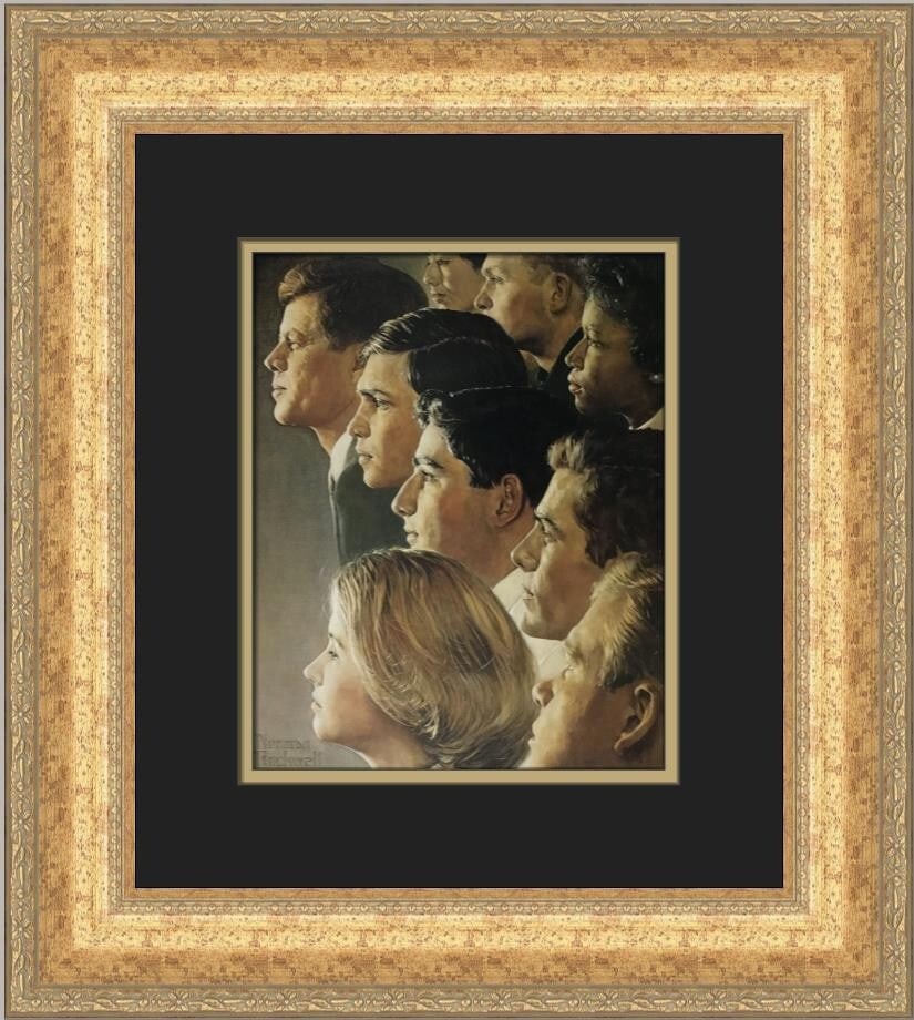 Norman Rockwell JFK The Peace Corps Custom Framed Print 18x16: Norman Rockwell JFK The Peace Corps Custom Framed Print 18x16 This stunning custom framed print features Norman Rockwell's iconic artwork titled 'JFK The Peace Corps.' The piece is a medium-sized prin