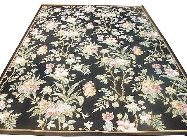 Handcrafted 5.9 x 8.9 Black Needlepoint Rooster Area Rug (1 of 6)
