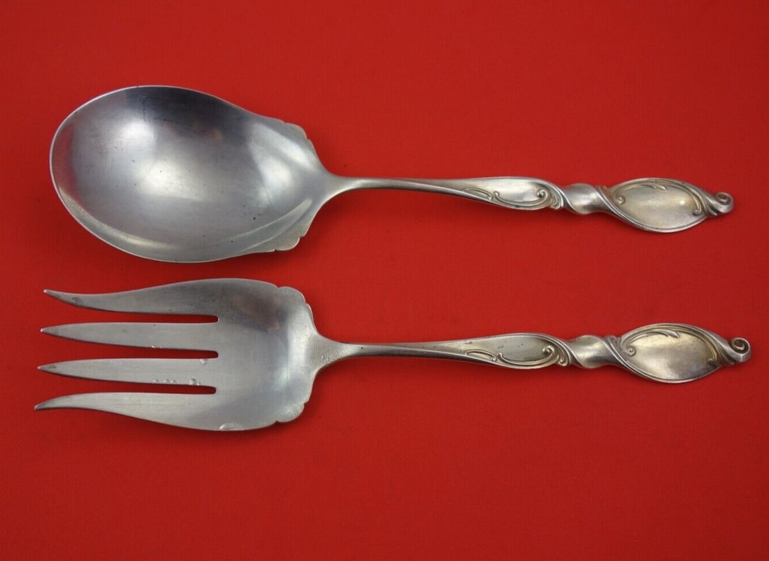 Wallace Silver Swirl Sterling Silver Salad Serving Set 9 Inch (1 of 2)